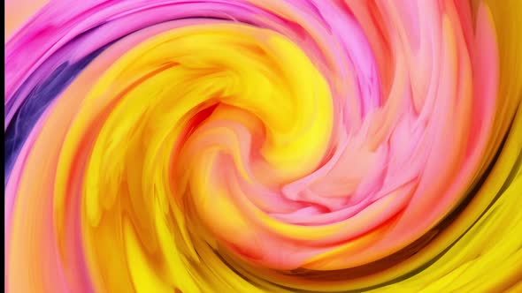 Pink and Yellow Acrylic Texture with Flowing Effect. Liquid Paint Mixing Artwork with Splash and alt