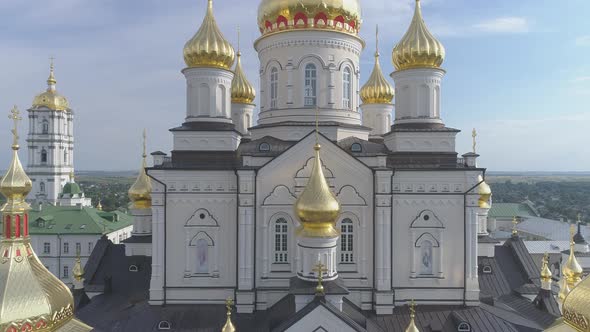 Aerial view of the church at Pochaev Monastery alt