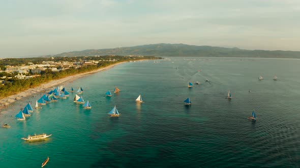 Tropical Beach and Sailing Boats Boracay Philippines alt