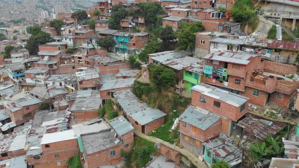 La Comuna 13 Medellin, Colombia - aerial drone shot alt
