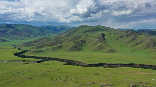 Aerial View of Orkhon Waterfall in Mongolia alt
