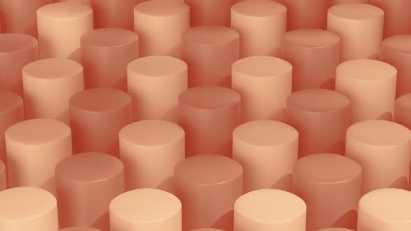 Isometric Red Cylinders Pattern Moving Diagonally. Seamlessly Loopable Animation