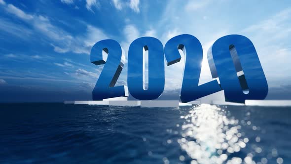 Happy New Year 2020 Float Over The Blue Ocean With Bright Light 4 alt