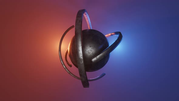 4K 3D animation. Sci-fi object with glowing energy at center. Rotation metal sphere alt