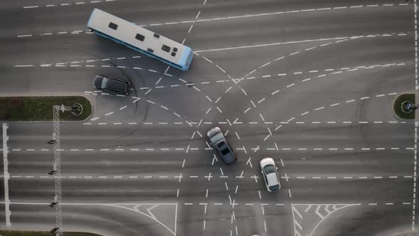Vehicles Driving In City Intersection Aerial View