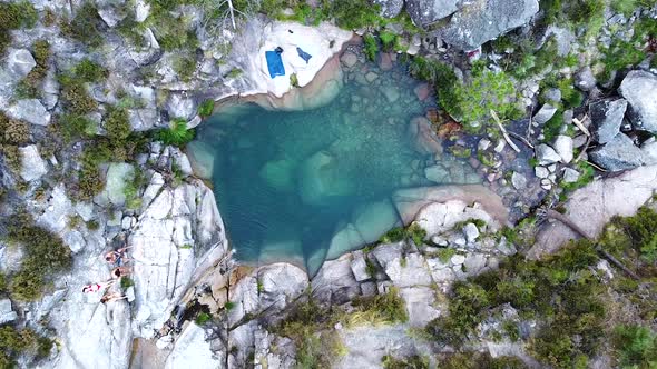 Small blue lagoon created from waterfall in Peneda Geres National Park, Portugal, Europe alt
