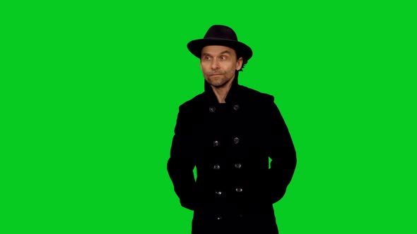 Stylish Handsome Man Waiting And Looking Around on Green Screen