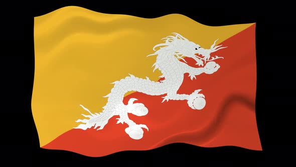 Bhutan Flag Waving Animated Black Background