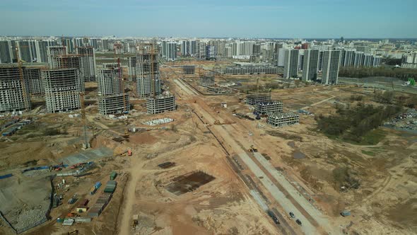 Large construction site. Construction of modern multi-storey residential buildings. alt