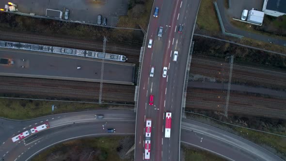 Aerial Top Down View of Railway Tracks and Interchange