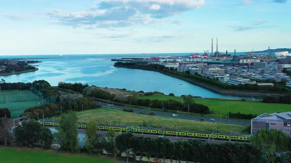 Dublin port and railway aerial view alt