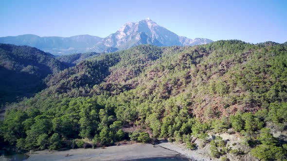 Drone view on natural park among tracking path lycian way