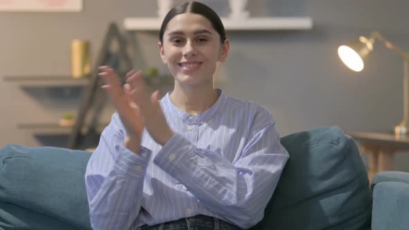 Portrait of Happy Hispanic Woman Clapping, Applauding alt