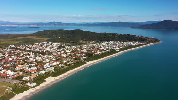 South America, Brazil. Aerial landscape of coast city of Florianopolis, Santa Catarina. alt