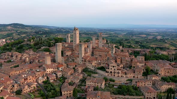 Aerial view of famous medieval San Gimignano town
