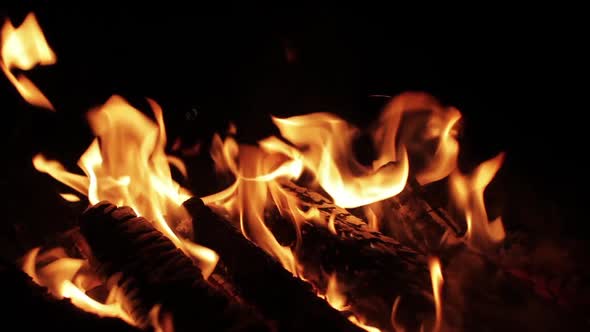 Burning Wood, Campfire at night