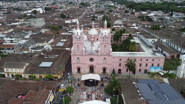 View From Above In Drone On A Church And City Of Buga, Valle Del Cauca, Colombia