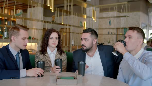 Happy Multiracial Young People Friends Talking Laughing at Group Meeting Sharing Cafe Table Diverse alt