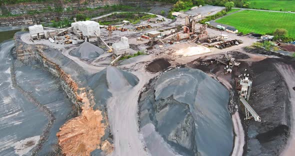 Panorama aerial view large, open-pit mine showing the industrial exterior mining quarry alt