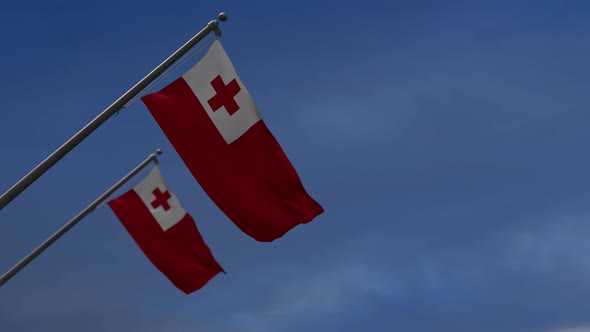 Tonga  Flags In The Blue Sky - 4K
