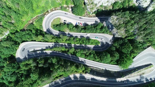 Aerial Traffic On Mountain Road 4k
