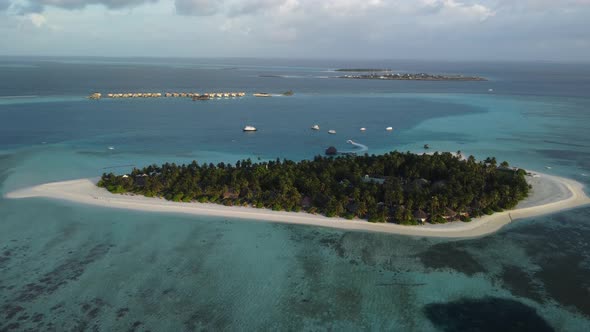 Scenic Aerial Drone Fly Over Maldives Resort