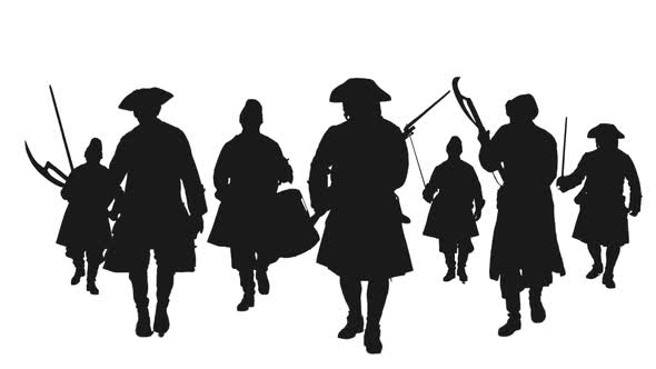 Silhouette of Infantry Soldiers of 18th Century Going on Attack to the Drumbeat, Alpha in