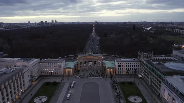 Aerial Footage of People Around Historic Brandenburger Tor on Under Den Linden Street alt