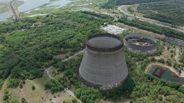 Drone Shot of Towers for Cooling Water, Chernobyl alt