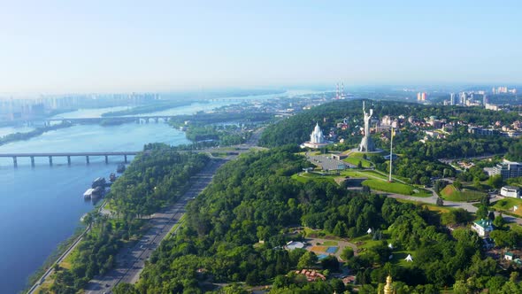 Aerial View of the Mother Motherland Monument in Kiev alt