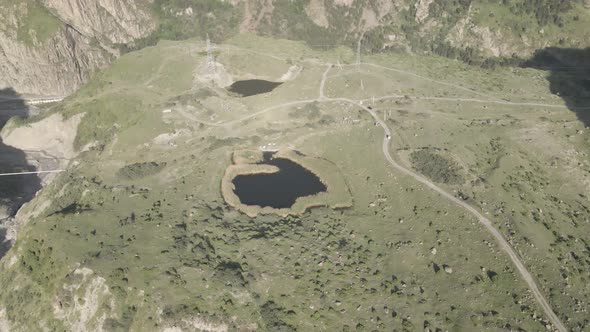 Aerial view of Gveleti Love Lake at sunset. Georgia alt