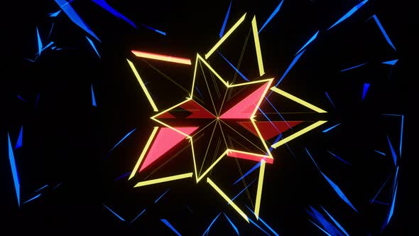 Rotation of a Neon Star Shimmering with Multicolored Lights