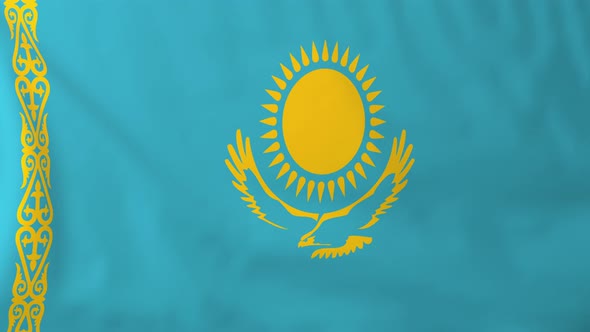 Flag of Kazakhstan waving in the wind, seemless loop animation alt