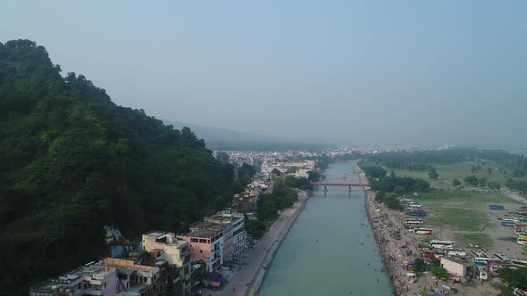 City of Haridwar state of Uttarakhand in India seen from the sky alt