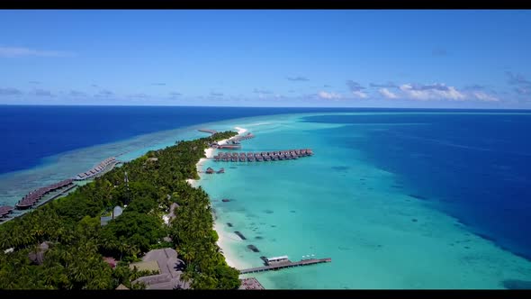 Aerial drone shot nature of paradise tourist beach lifestyle by blue sea and white sandy background  alt