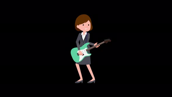 Gray Suit Business Women Play Guitar En alt