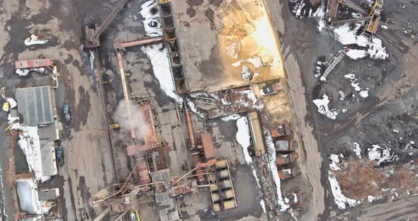 Panorama Over the Career with Stone Extraction Works Appliances Tractor Excavator Trucks alt