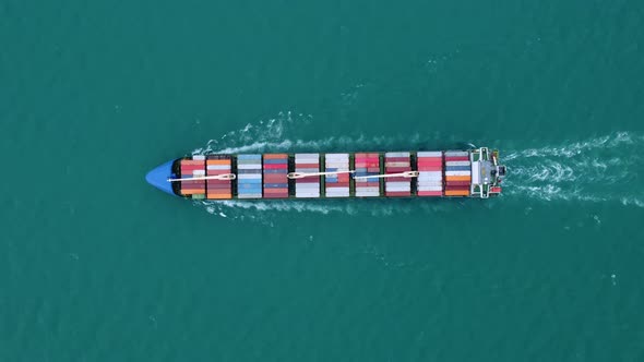 Aerial View of Cargo Container Ship in the Sea alt