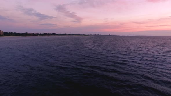 Flying Over Sea at Dusk