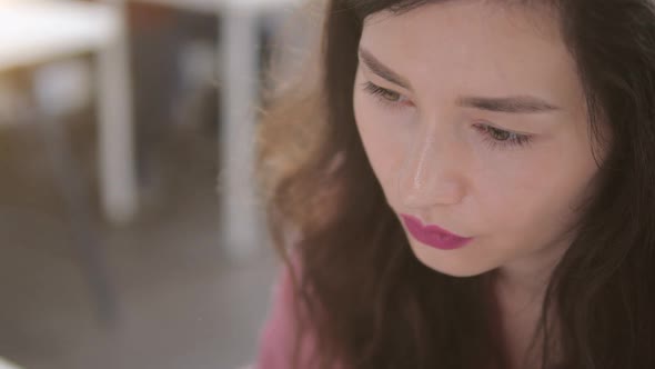 Beautiful Smiling Confident Young Woman Pretty Face Looking at Camera Posing Alone at Home in Office alt