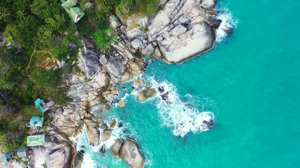 Aerial top view scenery of tranquil coastline beach time by blue water and white sand background of  alt