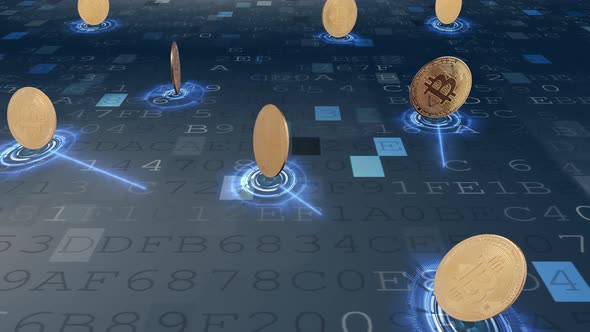 Decentralized finance and cryptocurrency transactions abstract on blue data