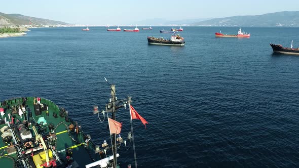 Drone View of Ships at Sea 