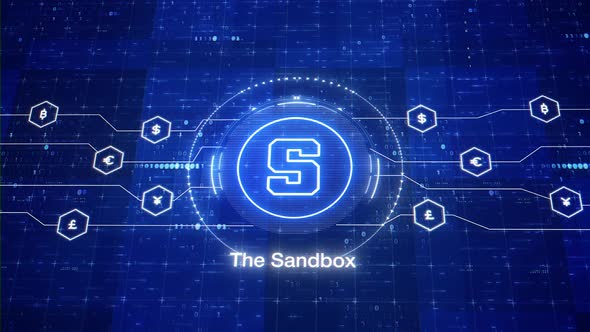 The Sandbox animated logo. The Sandbox cryptocurrency logo. SAND intro. Animation of SAND crypto. alt