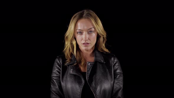 Sexy woman in a leather jacket alt