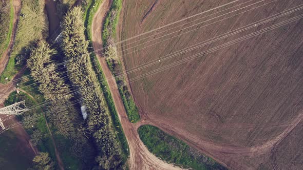 Drone Green Fields River Bank