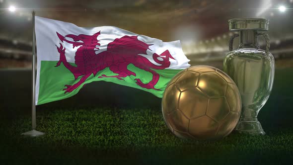 Wales Flag with Football And Cup Background Loop alt