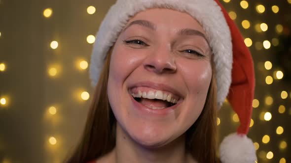 Close Up Portrait Beautiful Woman Laughing Excited for Festive Holiday Celebration