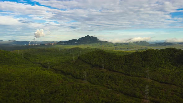 Beautiful Landscape Aerial view panoramic at morning time with fog above mountain.