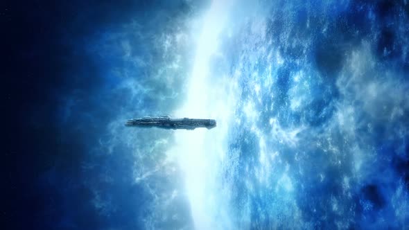 Spaceship Near Glowing Blue Exoplanet, Motion Graphics | VideoHive